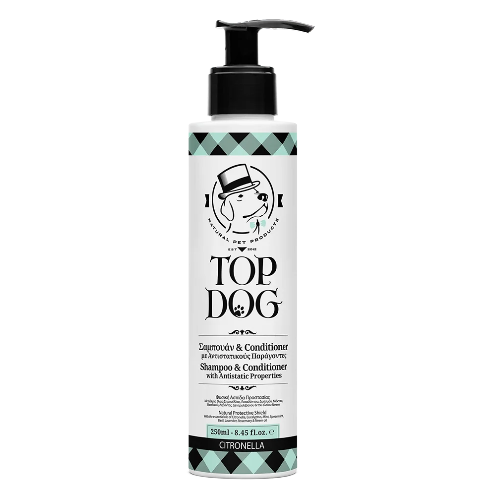 Dog shampoo with insect repelling ingredients "Citronella". Brand: Top Dog