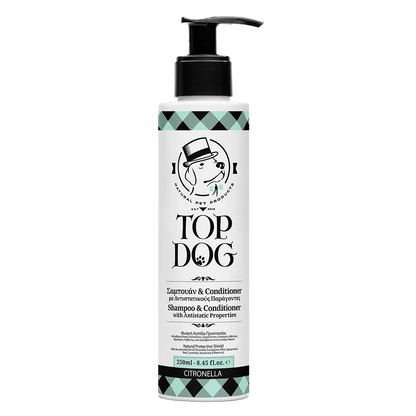 Dog shampoo with insect repelling ingredients "Citronella". Brand: Top Dog