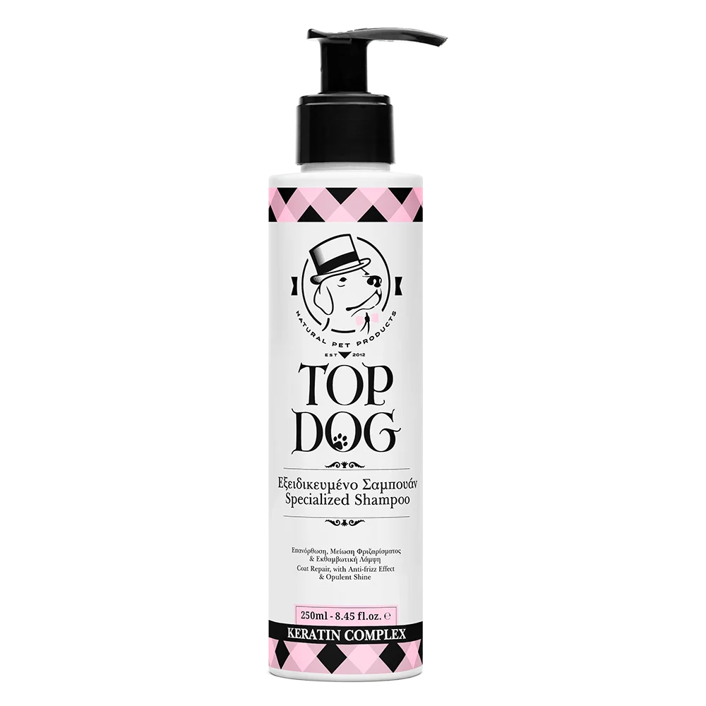 Dog Shampoo specialized for long and damaged coat "Keratin Complex". Brand: Top Dog