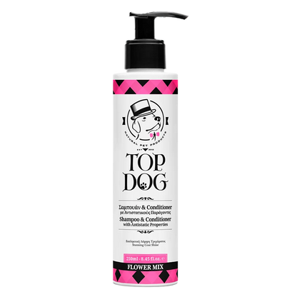 Dog shampoo and conditioner for Shiny Coat "Flower Mix". Brand: Top Dog