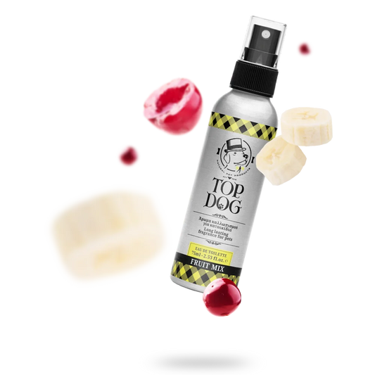 Dog perfume  - cologne with moisturizing properties, "Fruit Mix". With fruits around the bottle. Brand: Top Dog